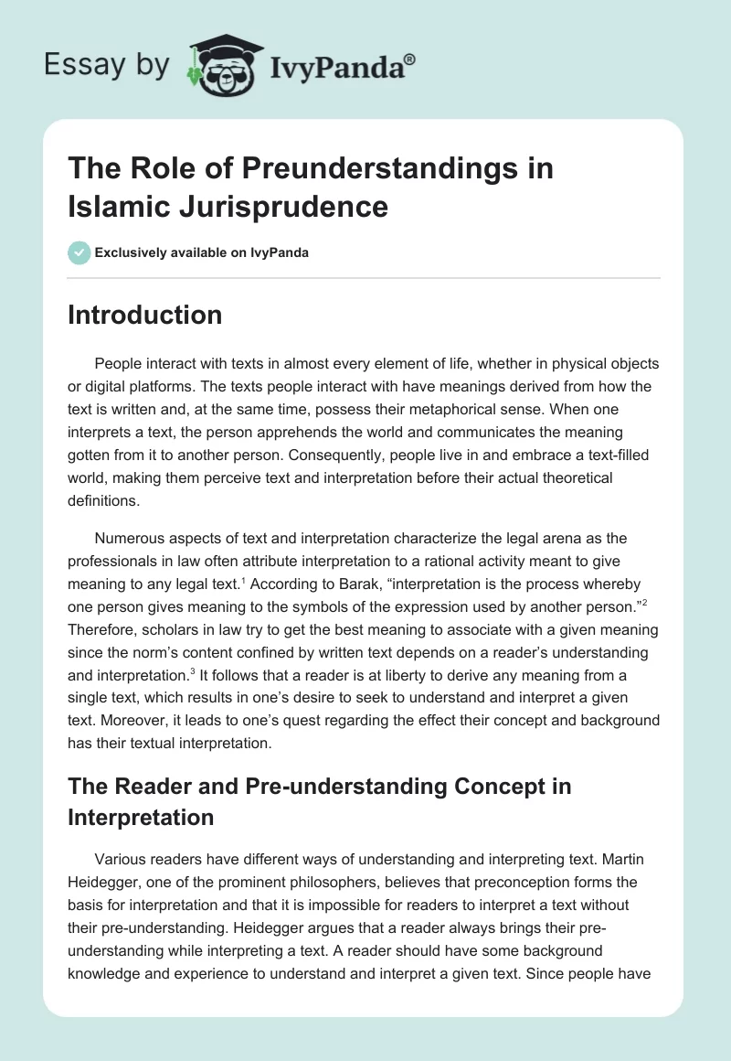 The Role of Preunderstandings in Islamic Jurisprudence. Page 1