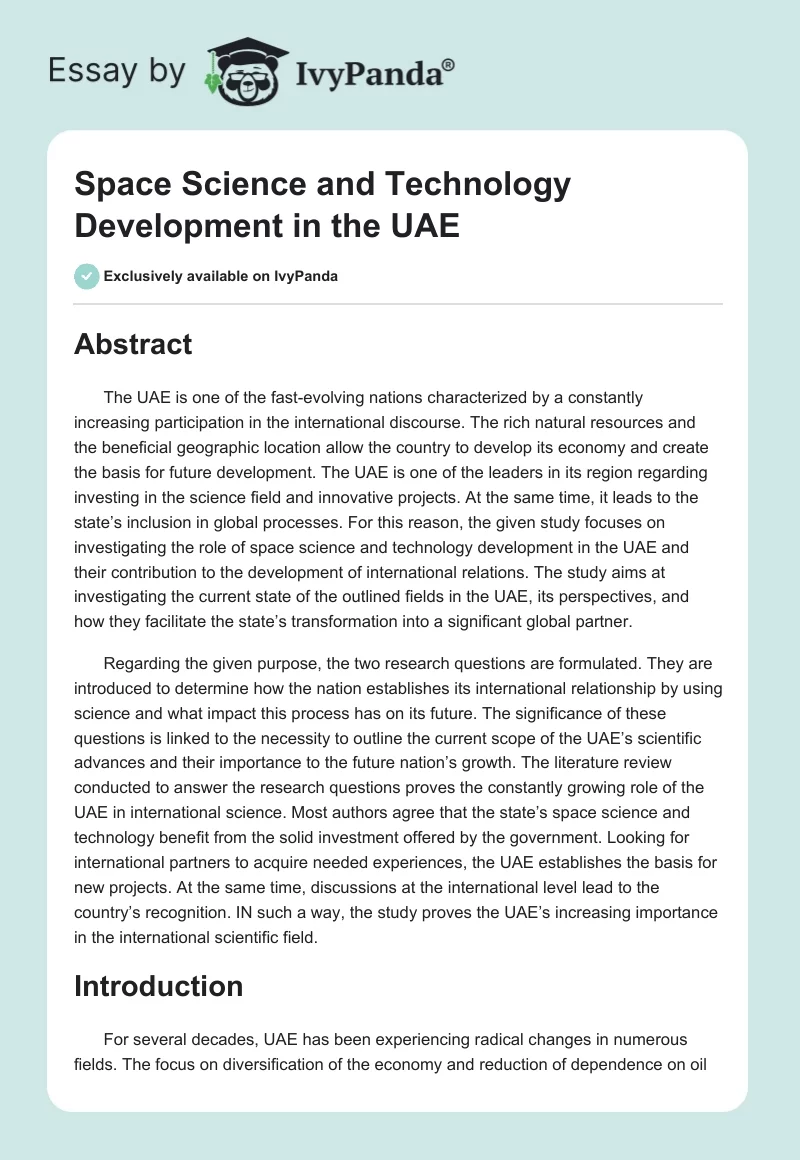 Space Science and Technology Development in the UAE. Page 1