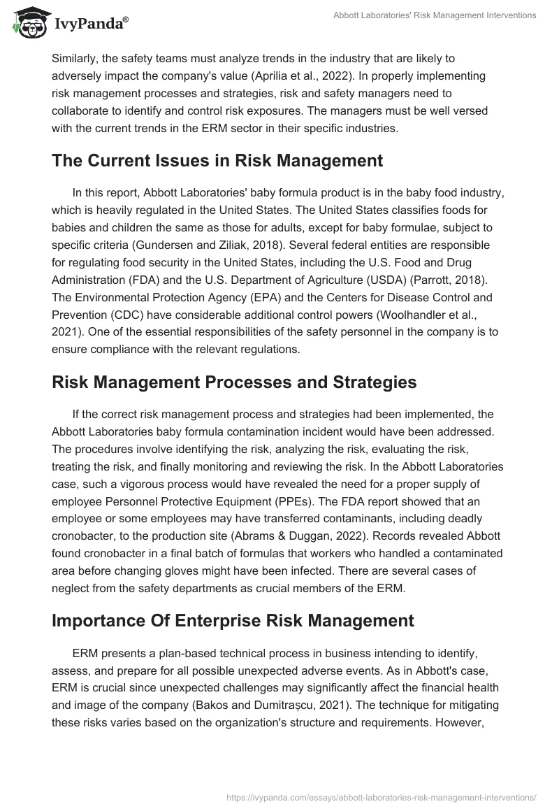 Abbott Laboratories' Risk Management Interventions. Page 3