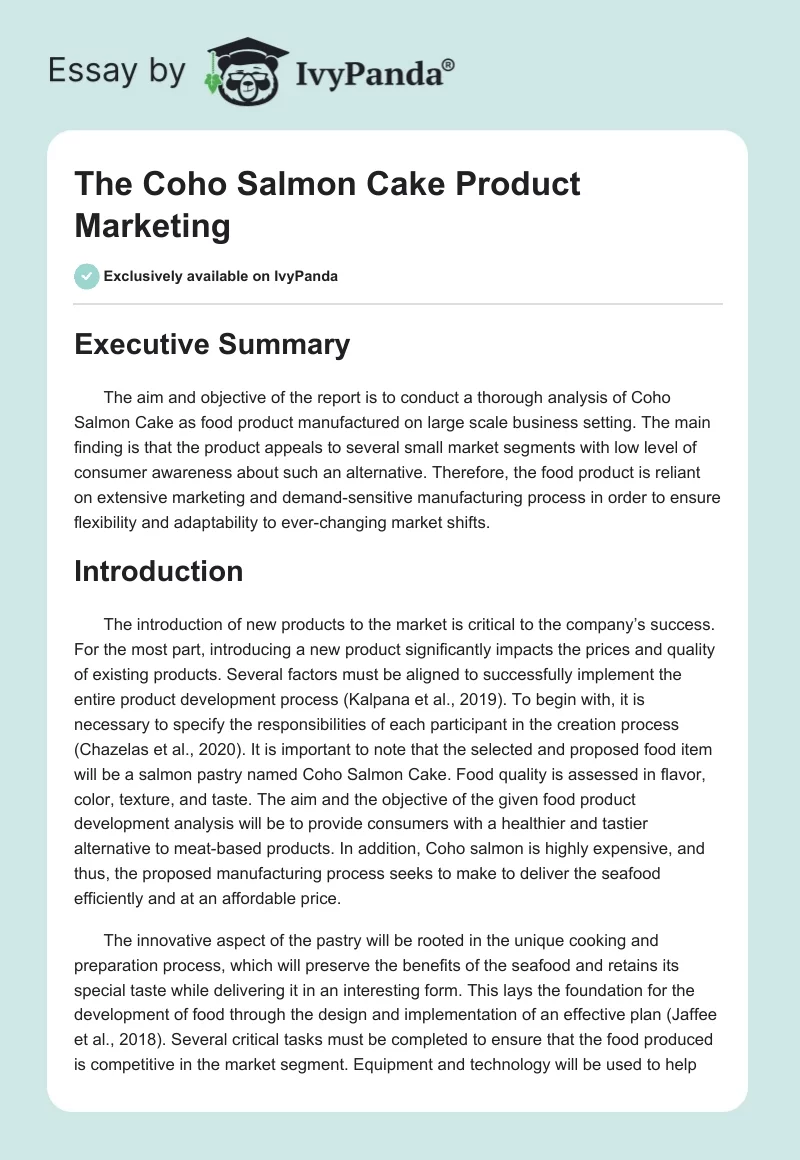 The Coho Salmon Cake Product Marketing. Page 1