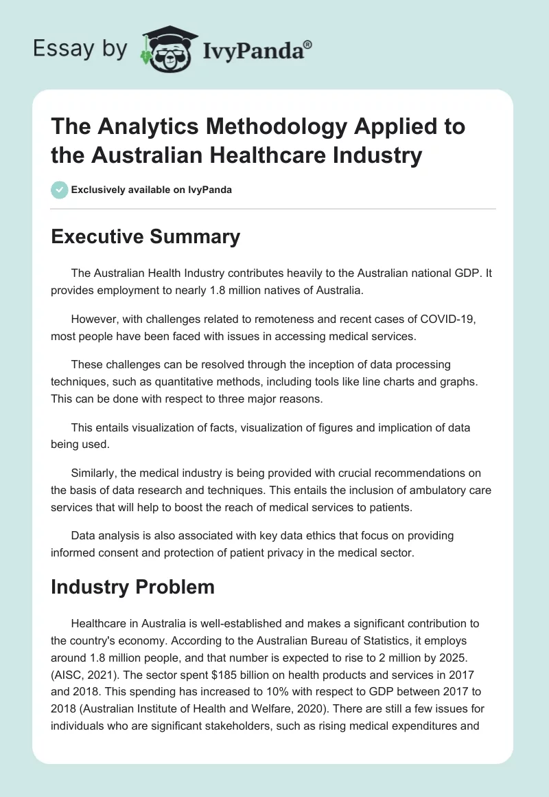 The Analytics Methodology Applied to the Australian Healthcare Industry. Page 1