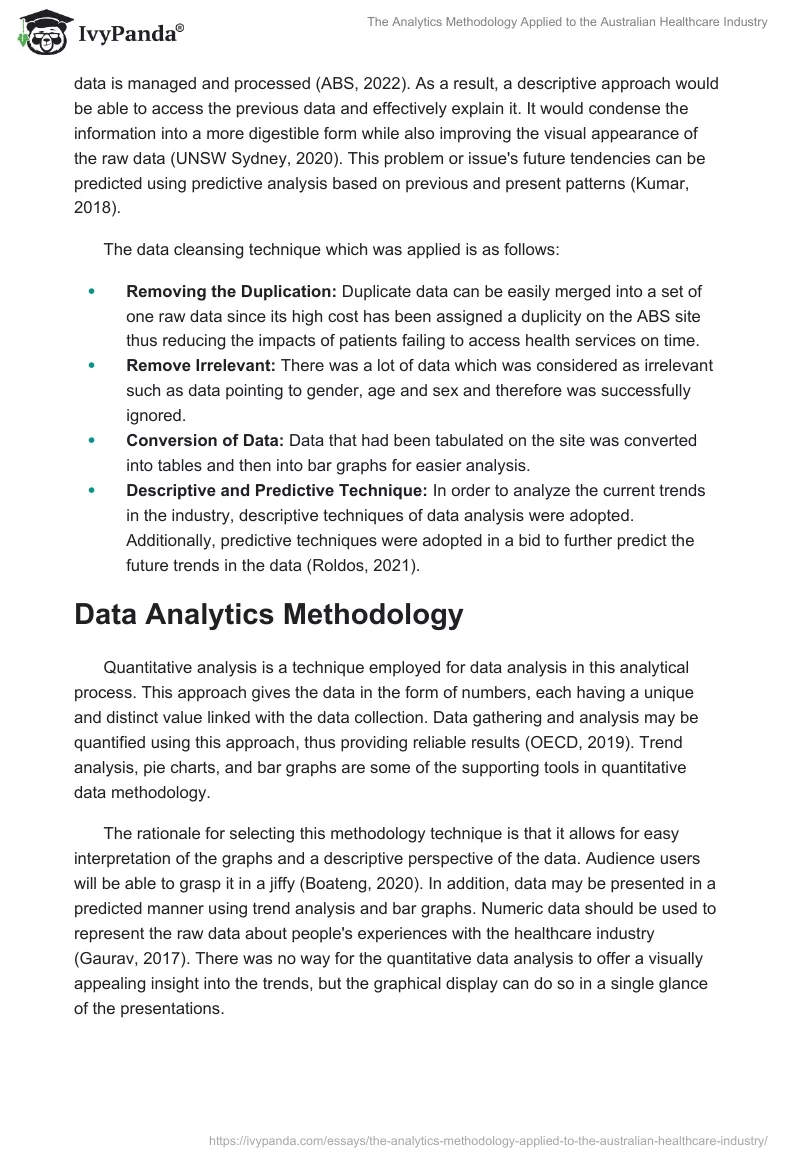 The Analytics Methodology Applied to the Australian Healthcare Industry. Page 3