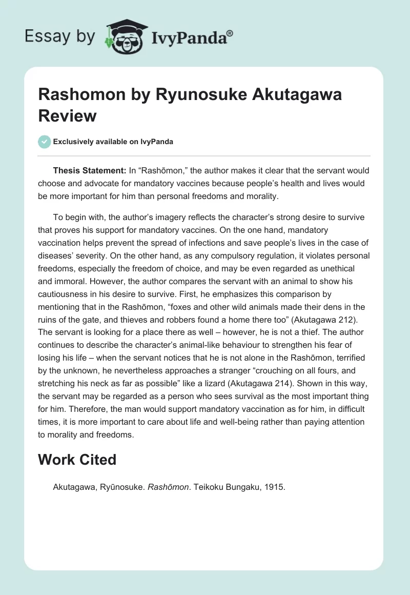 "Rashomon" by Ryunosuke Akutagawa Review. Page 1