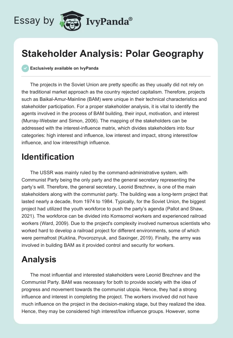 Stakeholder Analysis: Polar Geography. Page 1