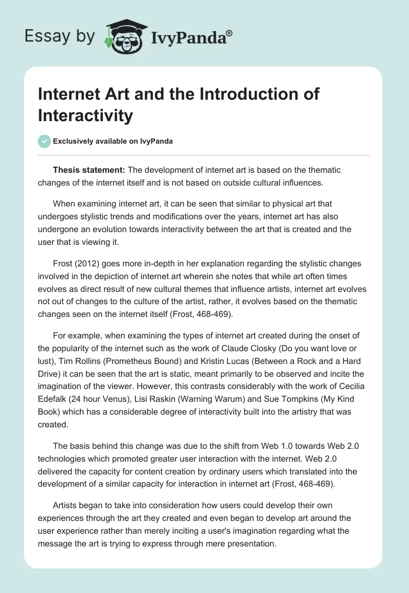 Internet Art and the Introduction of Interactivity. Page 1