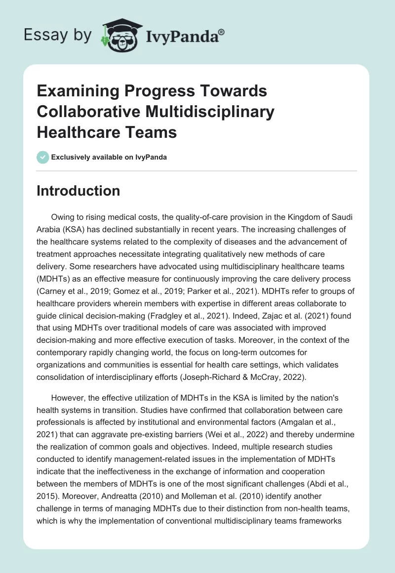 Examining Progress Towards Collaborative Multidisciplinary Healthcare Teams. Page 1