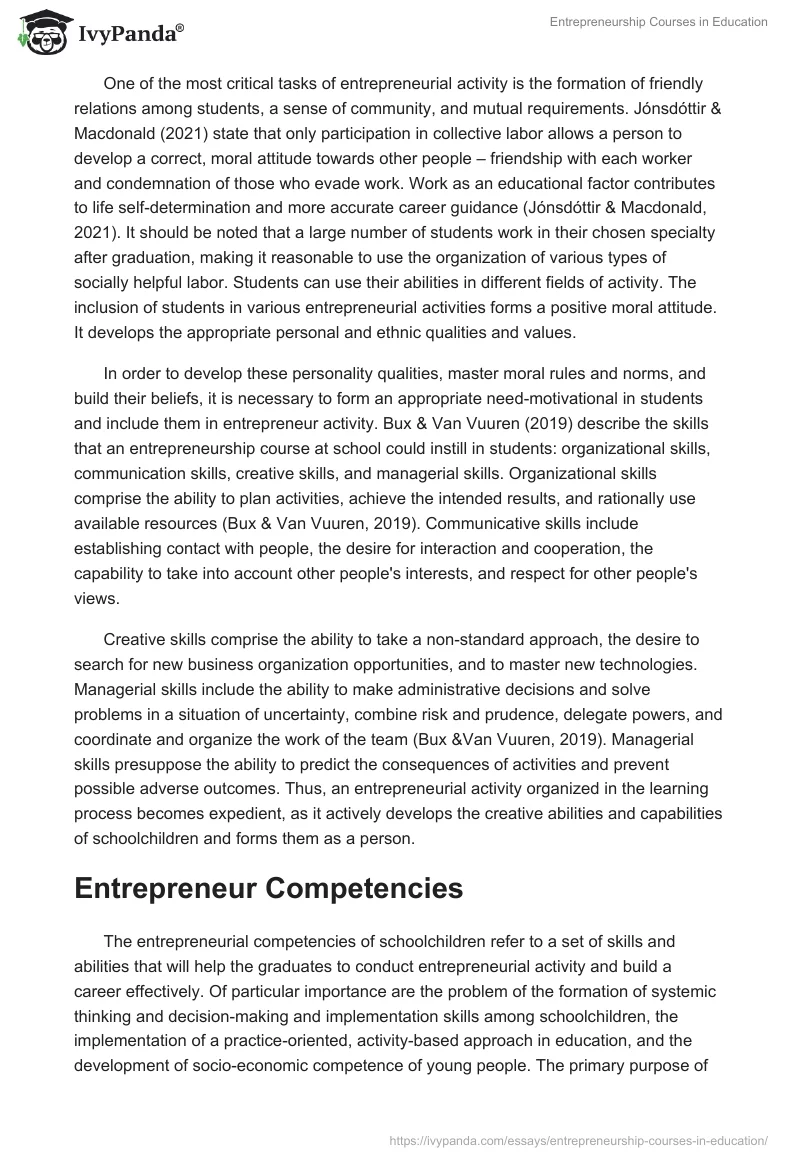 Entrepreneurship Courses in Education. Page 2