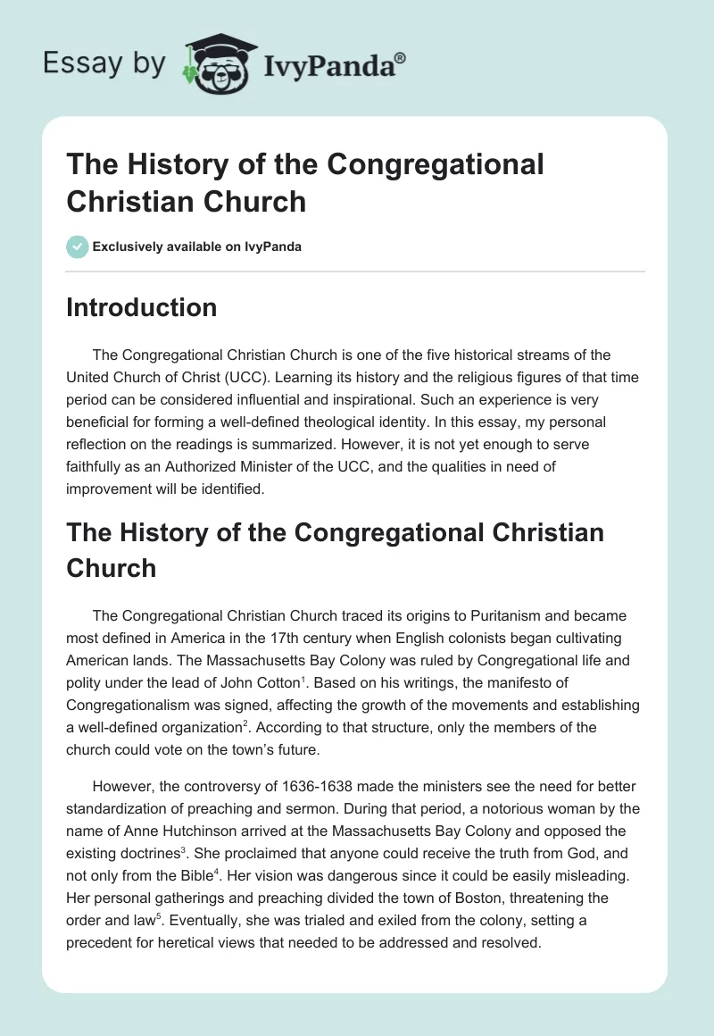 The History of the Congregational Christian Church. Page 1