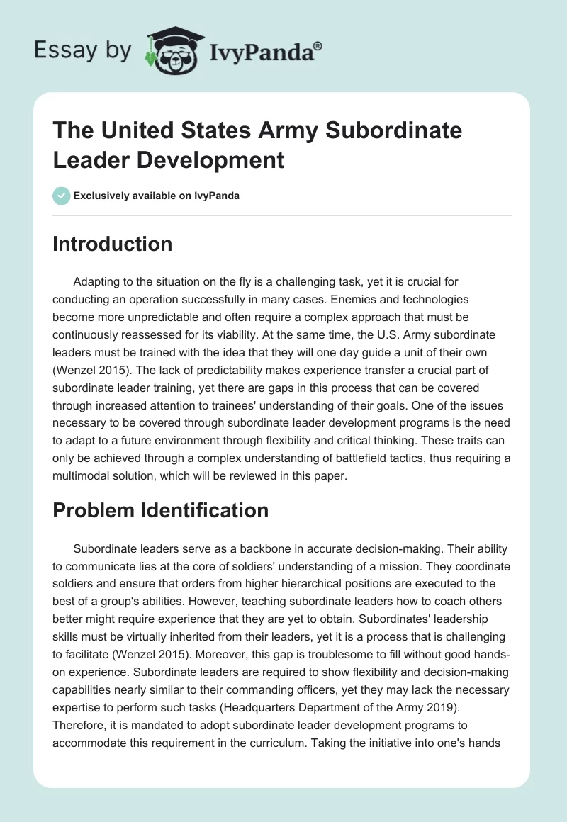 The United States Army Subordinate Leader Development. Page 1
