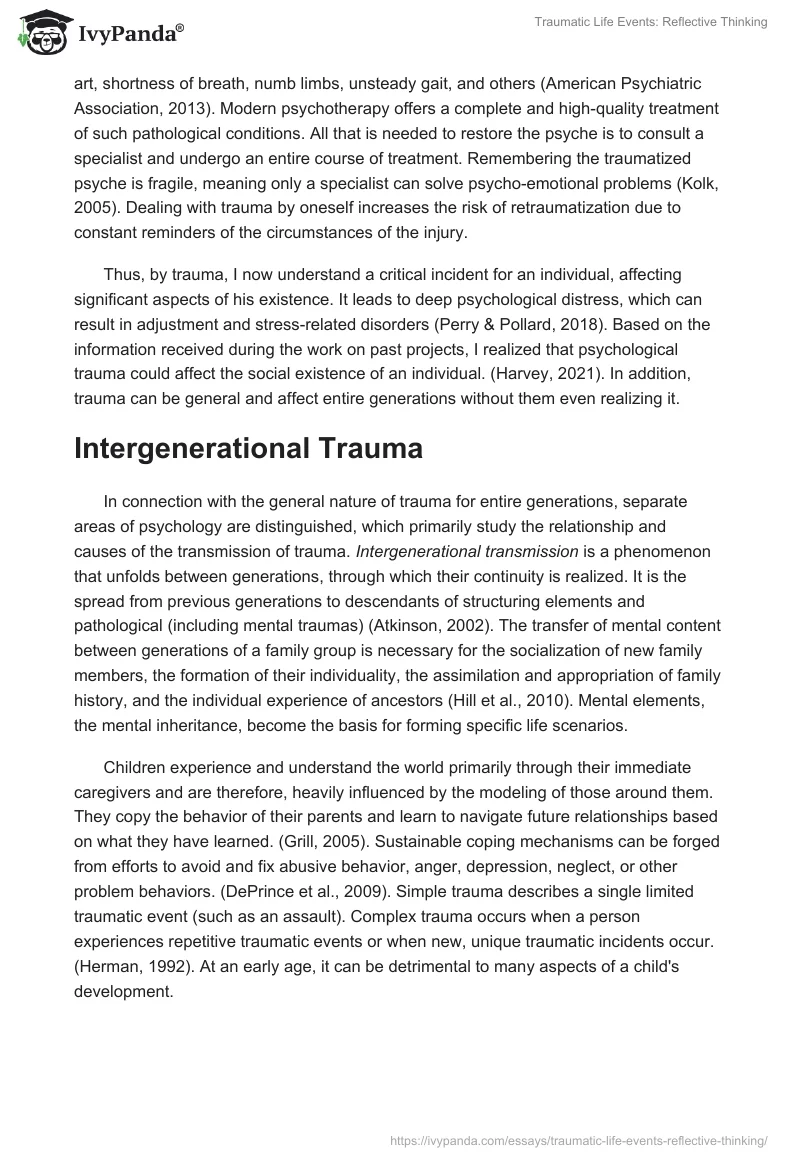 Traumatic Life Events: Reflective Thinking. Page 2