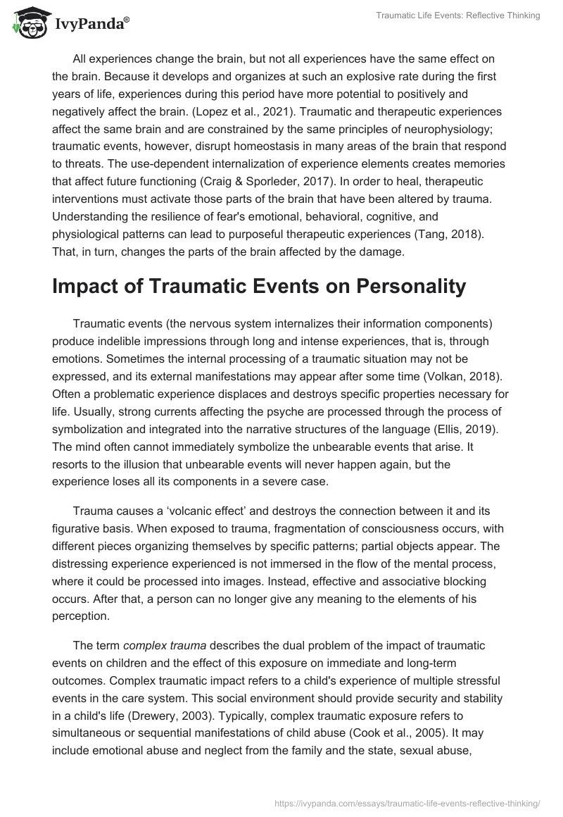 Traumatic Life Events: Reflective Thinking. Page 4