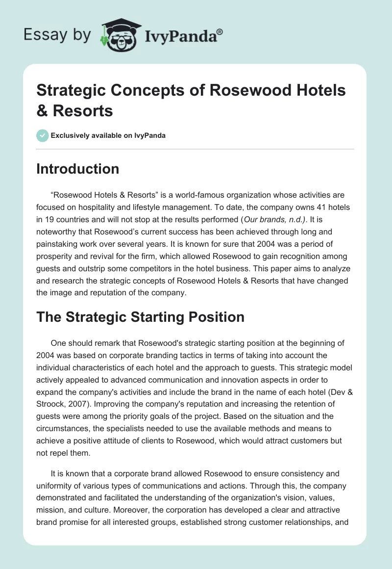 Strategic Concepts of Rosewood Hotels & Resorts. Page 1