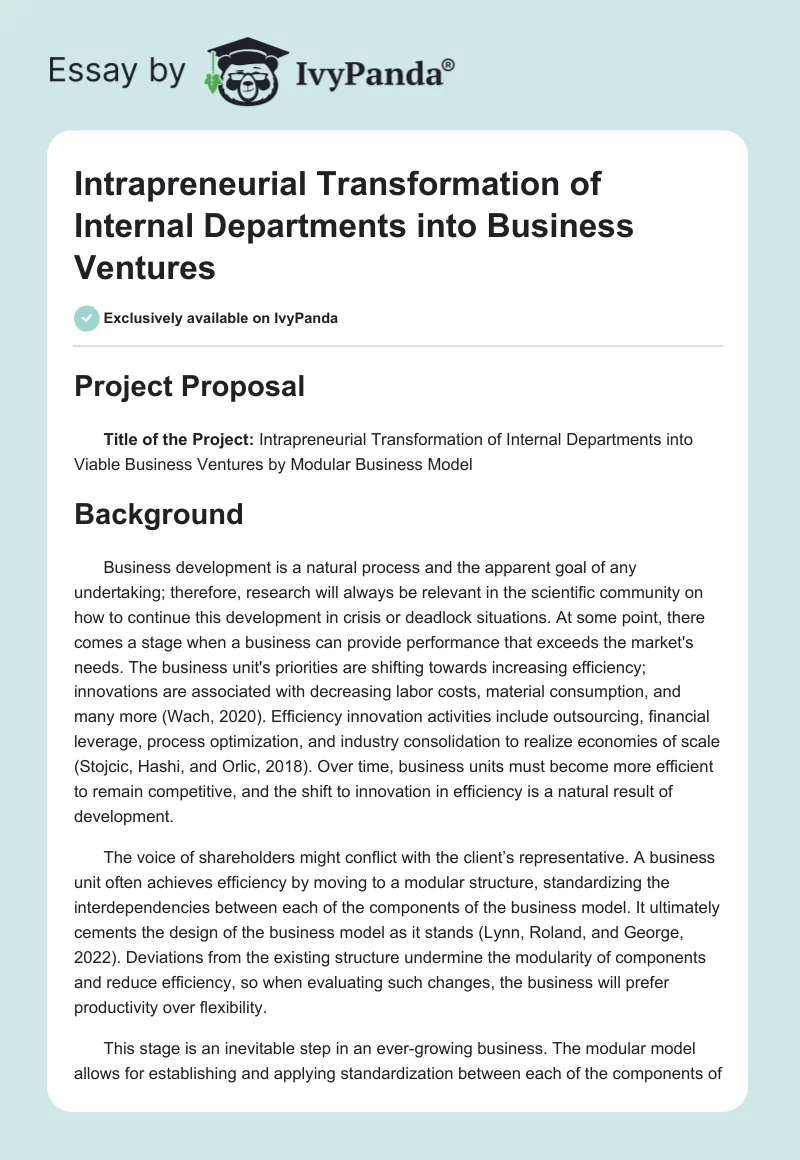 Intrapreneurial Transformation of Internal Departments into Business Ventures. Page 1