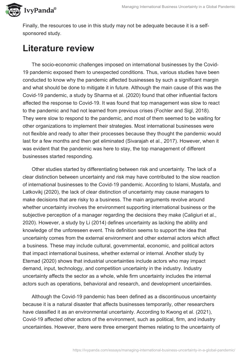 Managing International Business Uncertainty in a Global Pandemic. Page 3