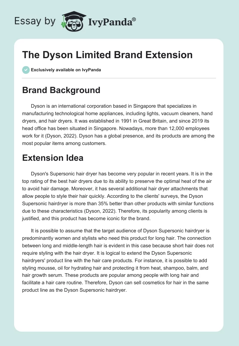 The Dyson Limited Brand Extension. Page 1