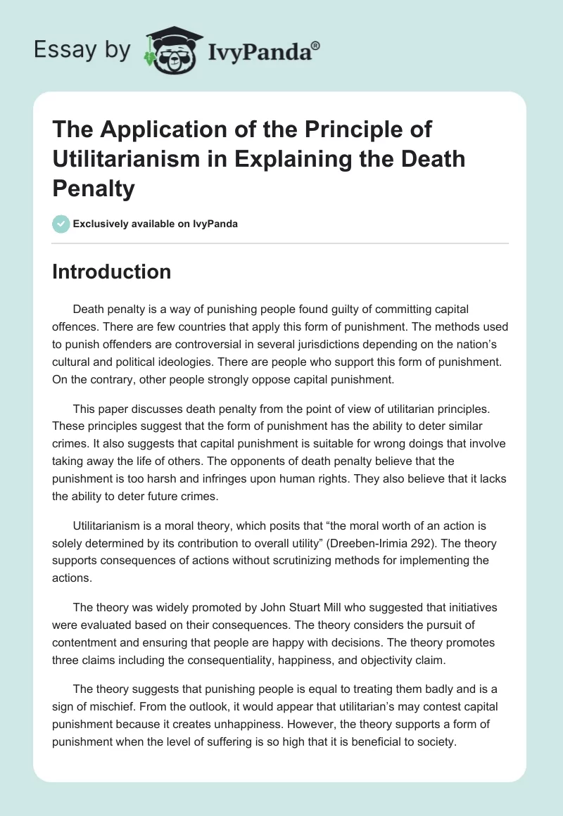 The Application of the Principle of Utilitarianism in Explaining the Death Penalty. Page 1