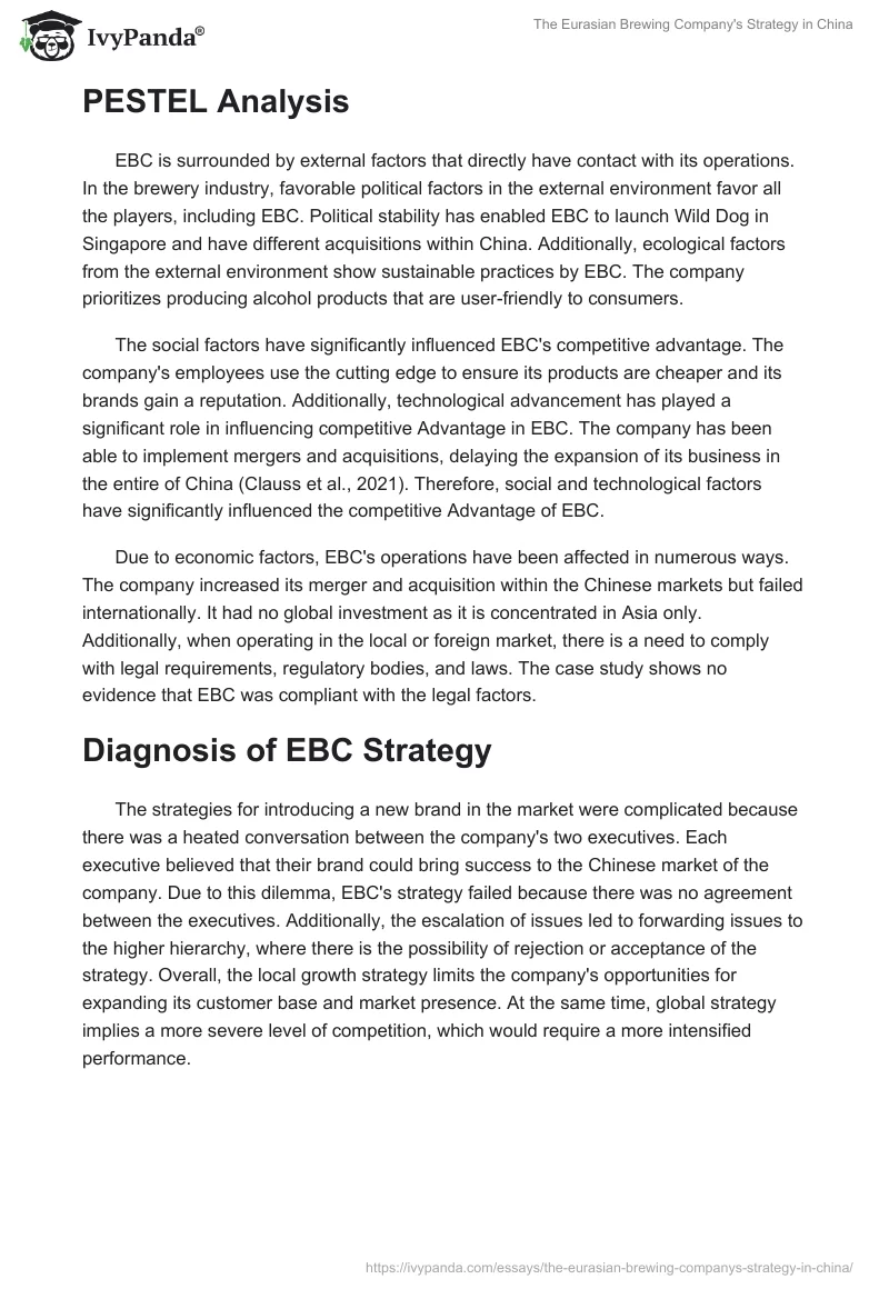 The Eurasian Brewing Company's Strategy in China. Page 2