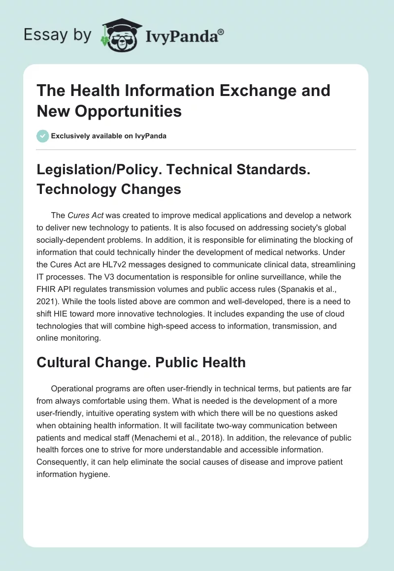 The Health Information Exchange and New Opportunities. Page 1