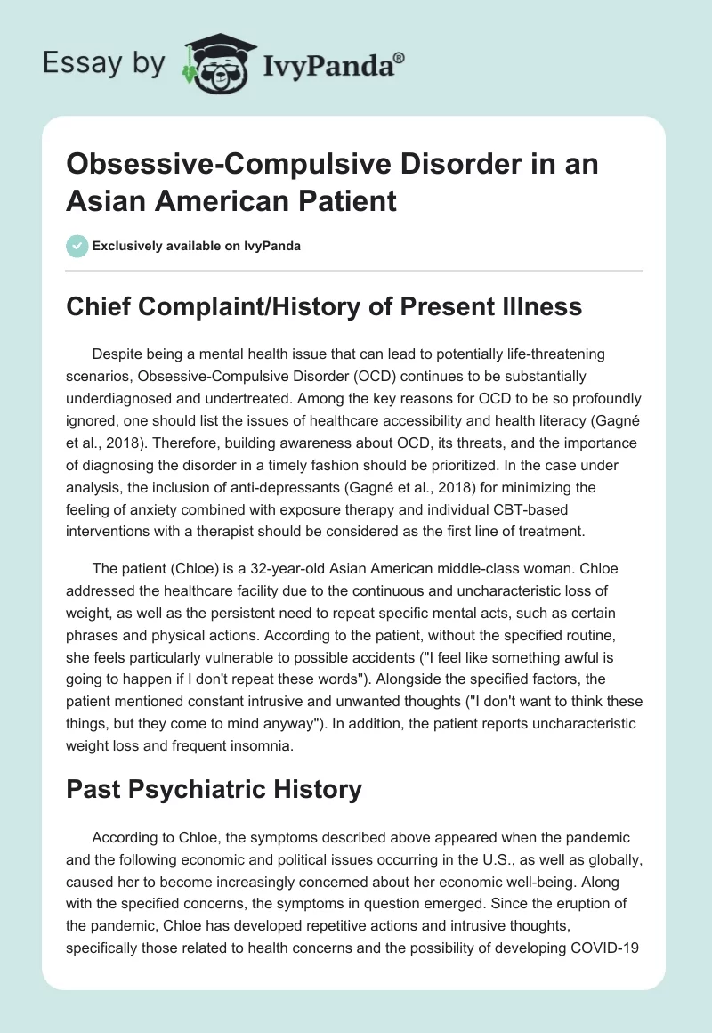 Obsessive-Compulsive Disorder in an Asian American Patient. Page 1