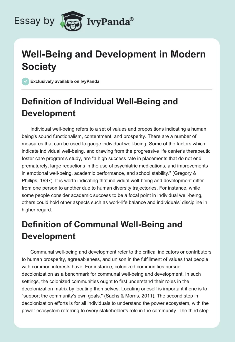 Well-Being and Development in Modern Society. Page 1