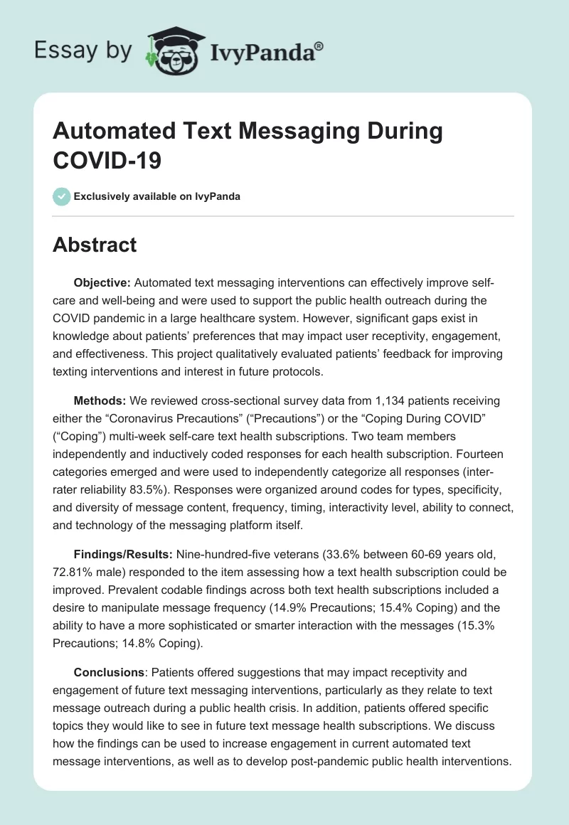 Automated Text Messaging During COVID-19. Page 1