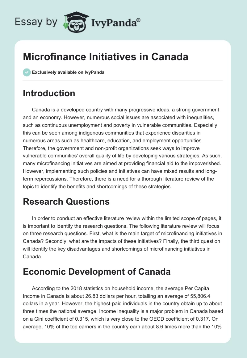 Microfinance Initiatives in Canada. Page 1