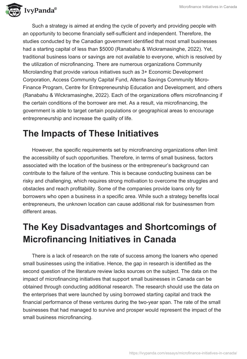 Microfinance Initiatives in Canada. Page 3