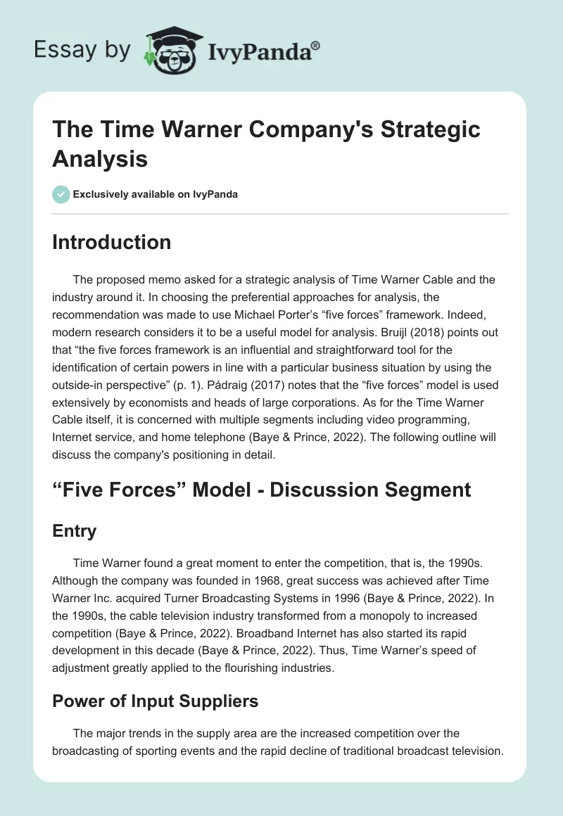 The Time Warner Company’s Strategic Analysis. Page 1