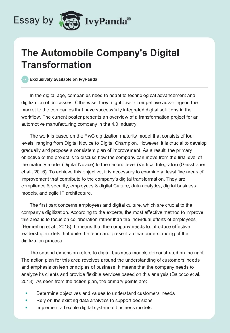The Automobile Company's Digital Transformation. Page 1