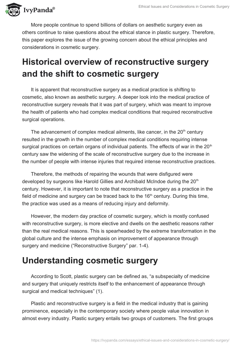 Ethical Issues and Considerations in Cosmetic Surgery. Page 2