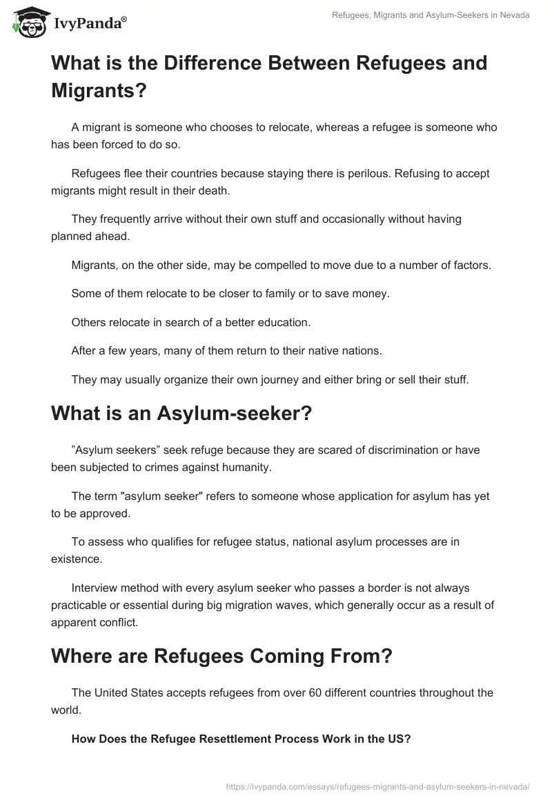 Refugees, Migrants and Asylum-Seekers in Nevada. Page 2