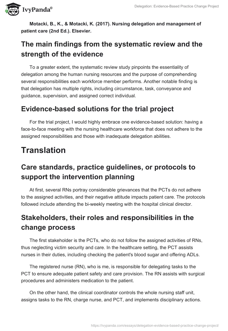 Delegation: Evidence-Based Practice Change Project. Page 3