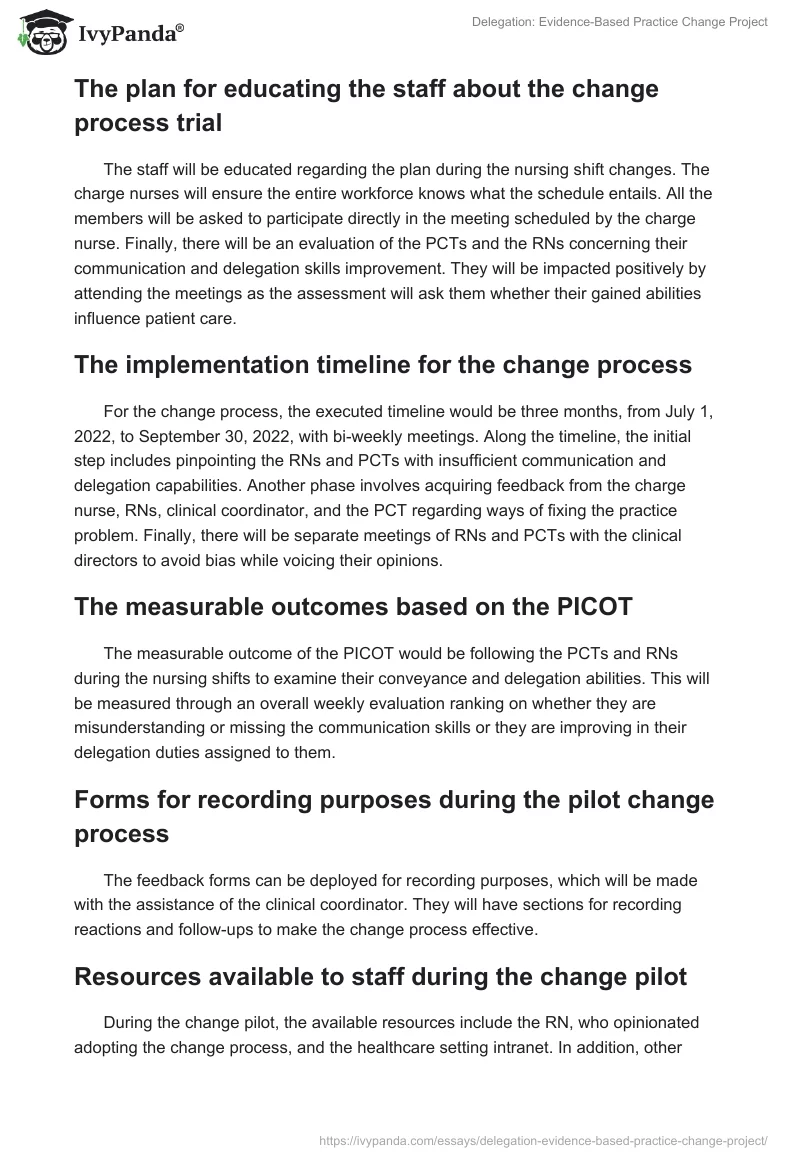 Delegation: Evidence-Based Practice Change Project. Page 5