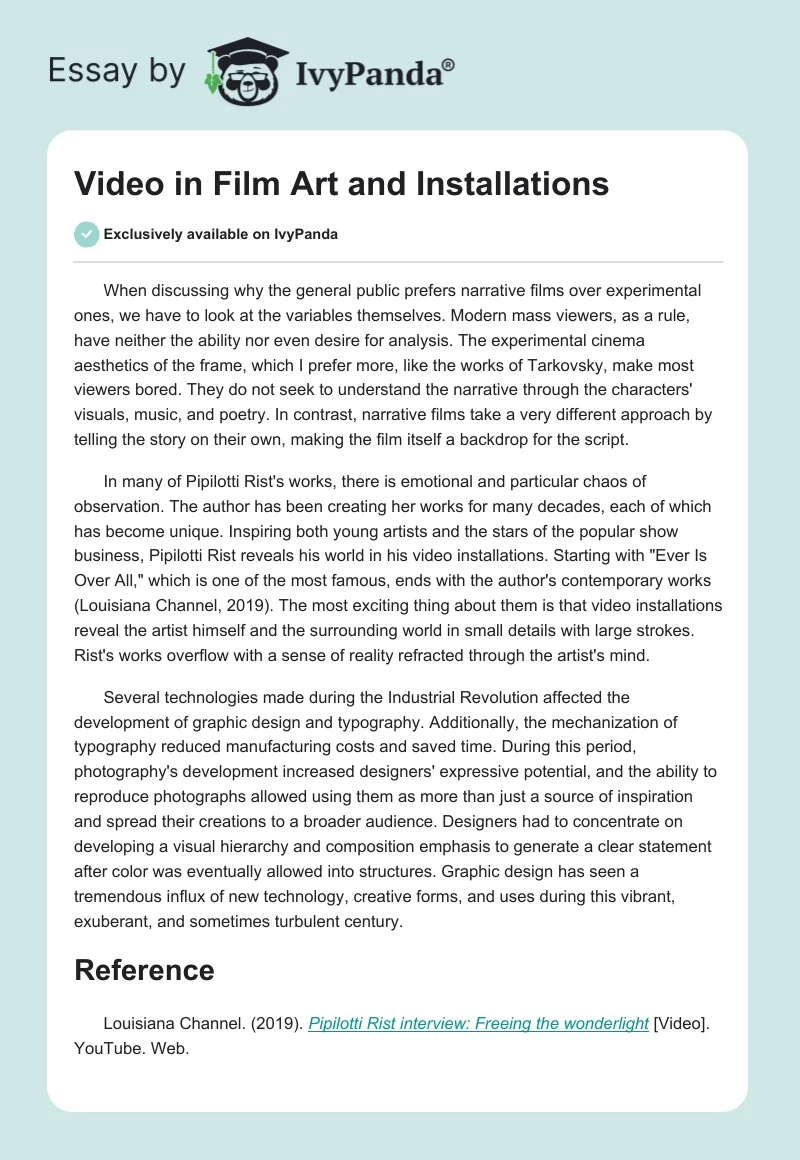 Video in Film Art and Installations. Page 1