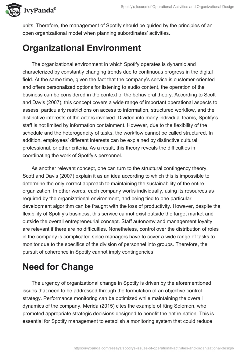 Spotify's Issues of Operational Activities and Organizational Design. Page 5