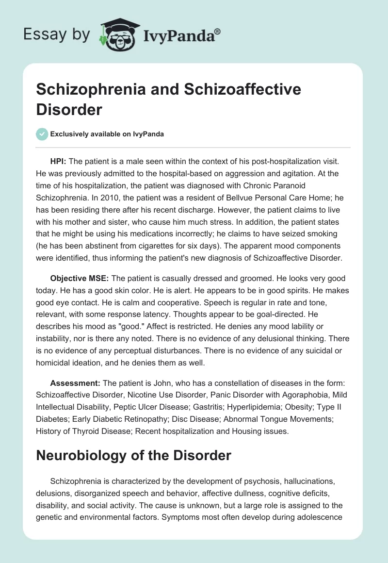 Schizophrenia and Schizoaffective Disorder. Page 1
