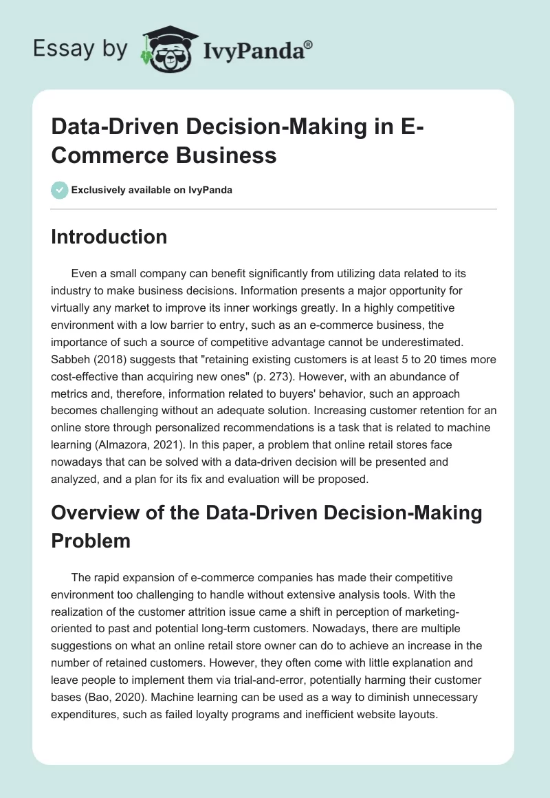Data-Driven Decision-Making in E-Commerce Business. Page 1