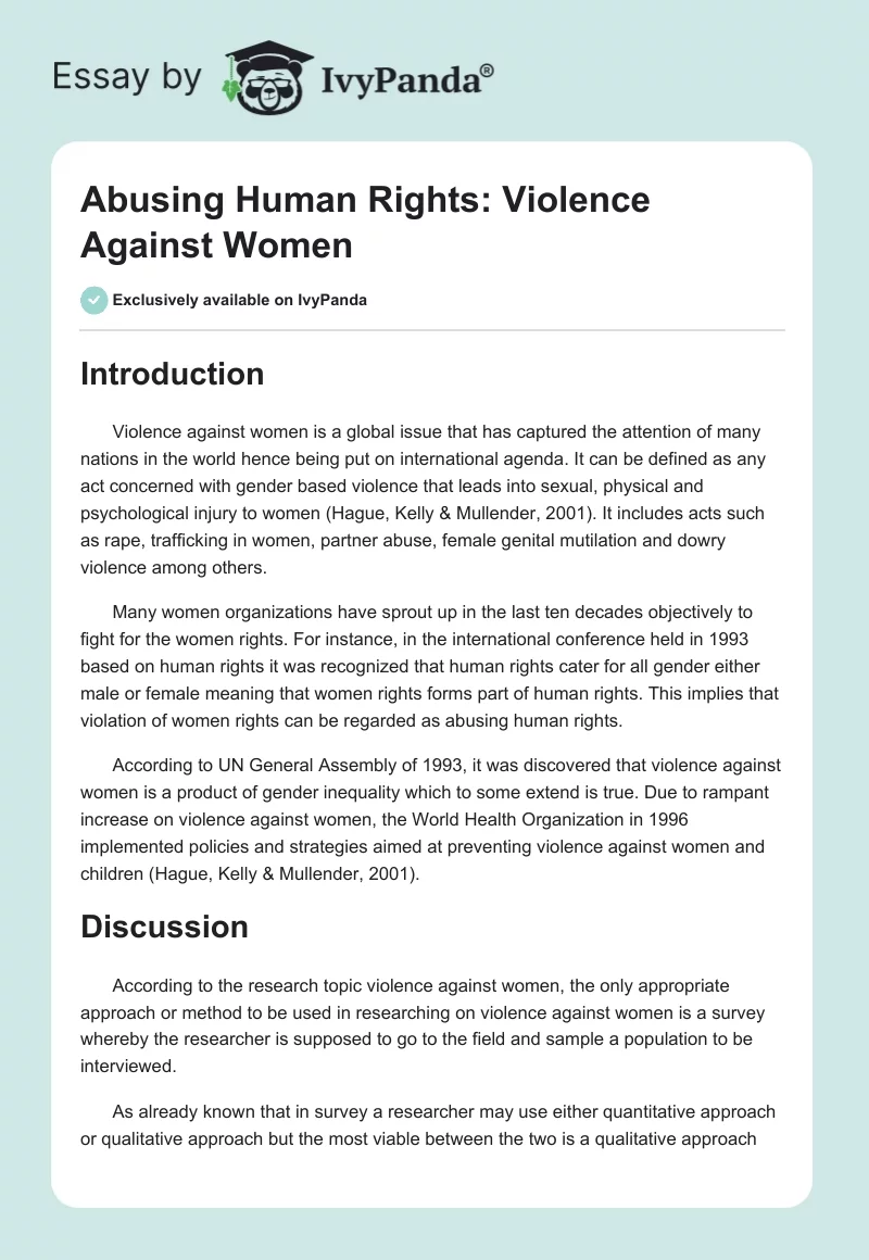 Abusing Human Rights: Violence Against Women. Page 1