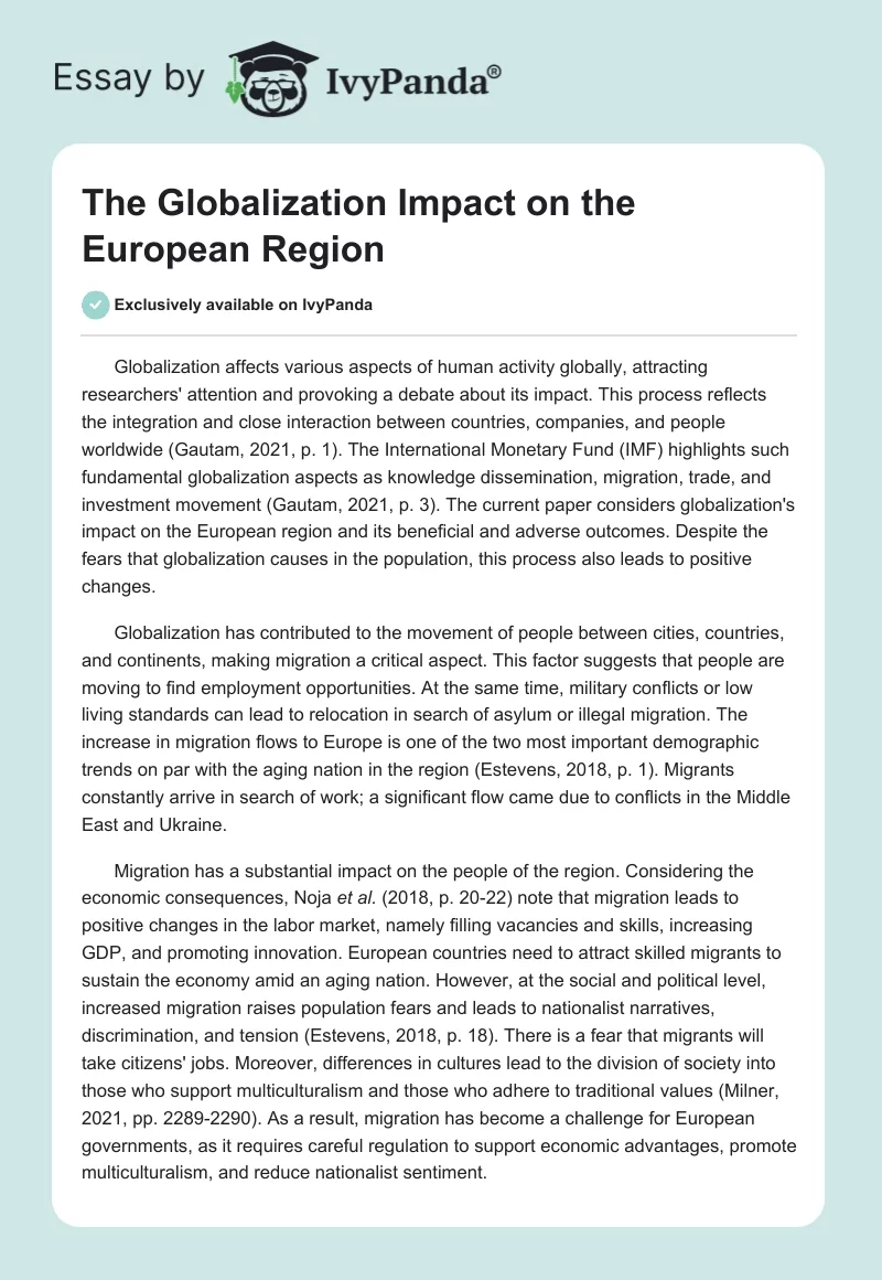 The Globalization Impact on the European Region. Page 1
