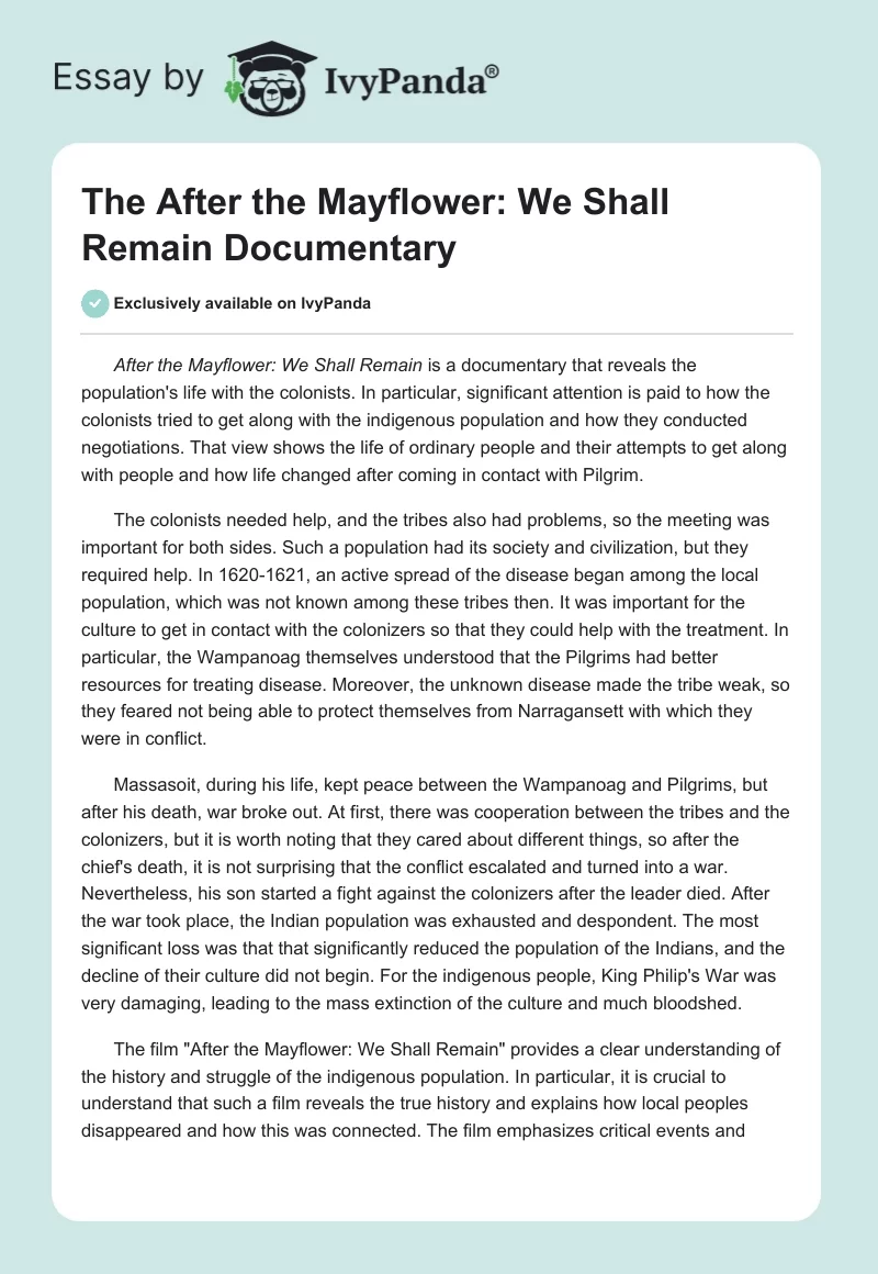 The "After the Mayflower: We Shall Remain" Documentary. Page 1