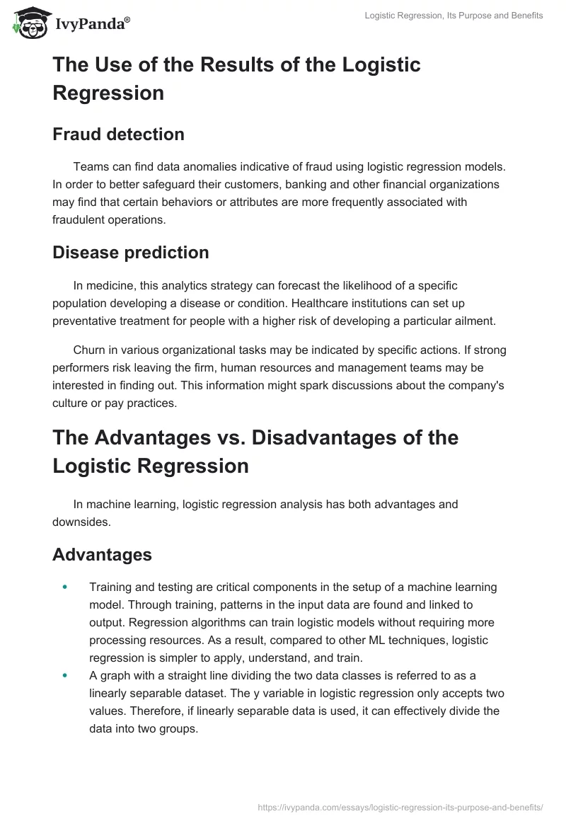 Logistic Regression, Its Purpose and Benefits. Page 2