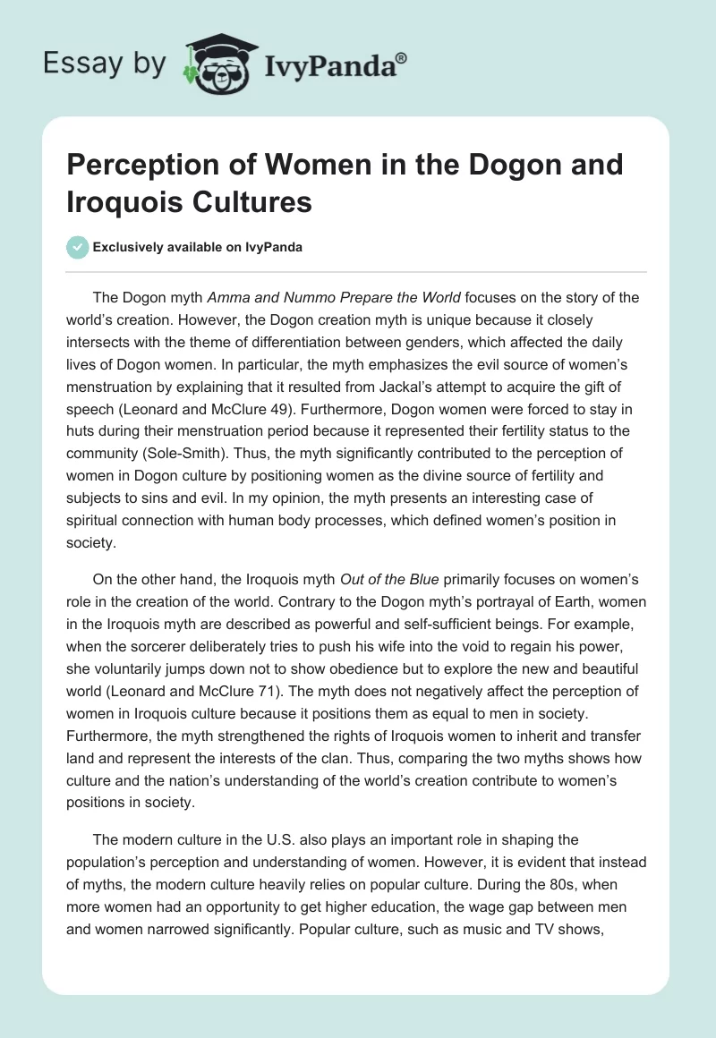 Perception of Women in the Dogon and Iroquois Cultures. Page 1
