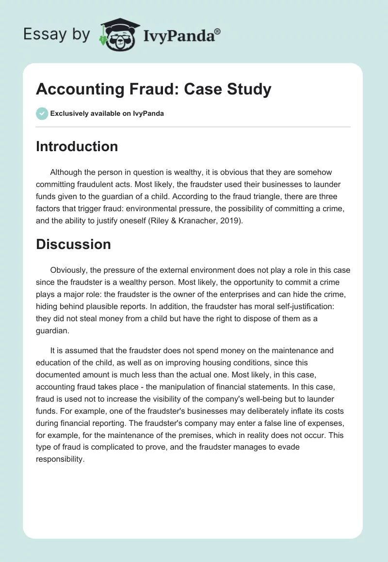 Accounting Fraud: Case Study. Page 1