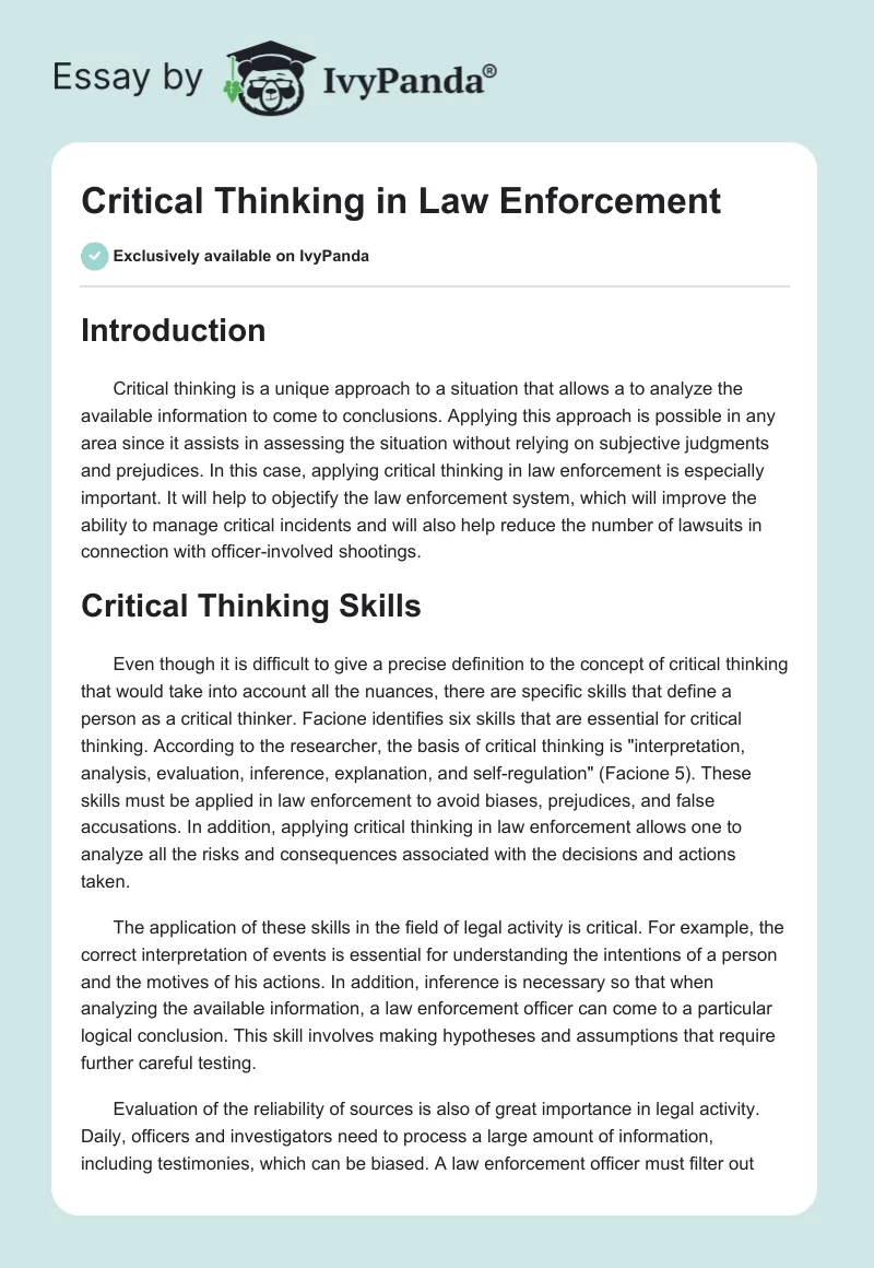 Critical Thinking in Law Enforcement. Page 1