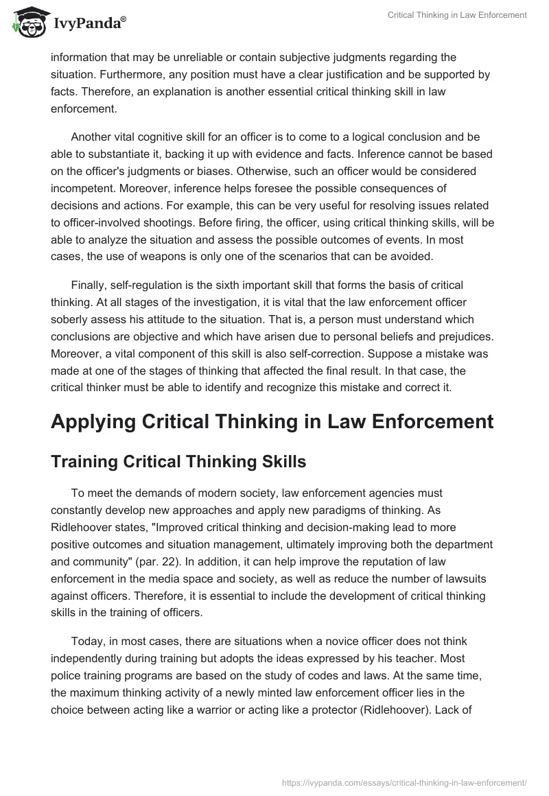 why is critical thinking important in the police