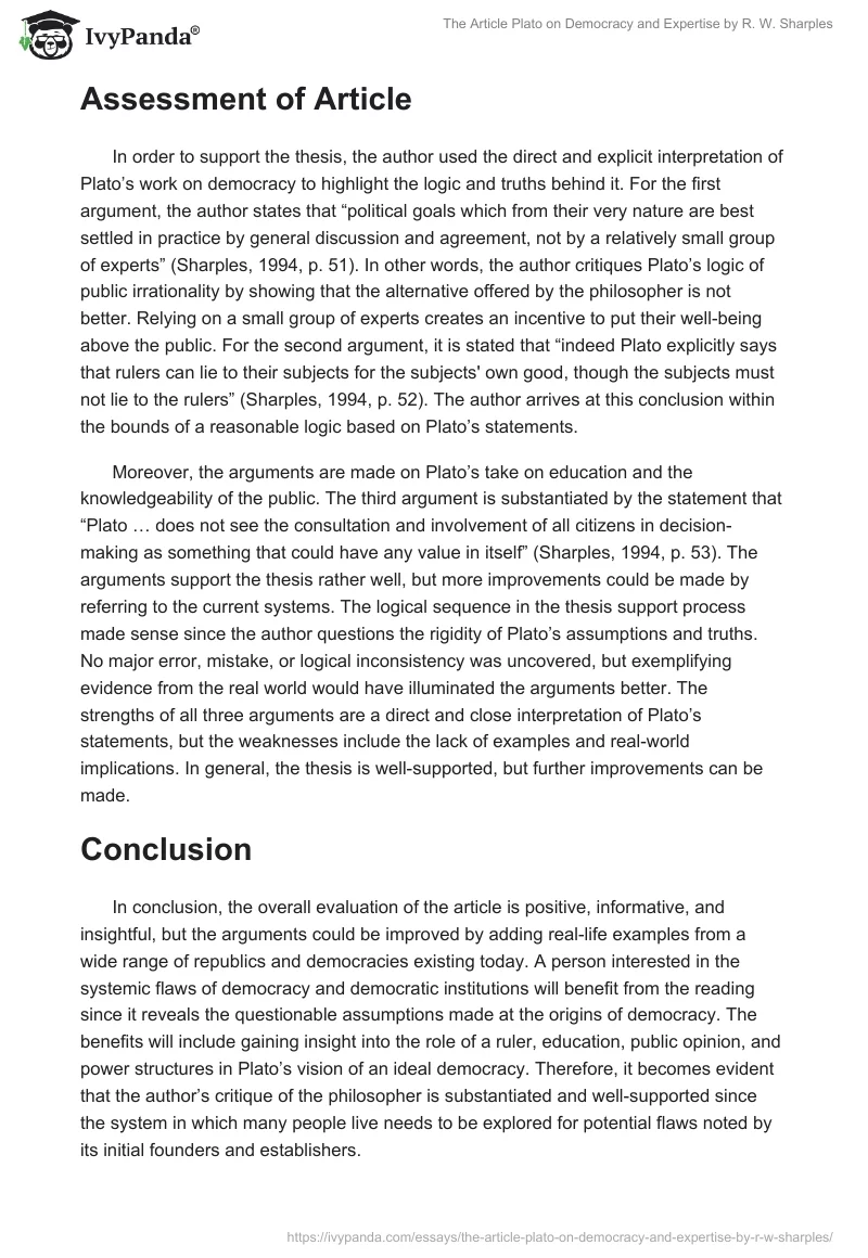 The Article "Plato on Democracy and Expertise" by R. W. Sharples. Page 2