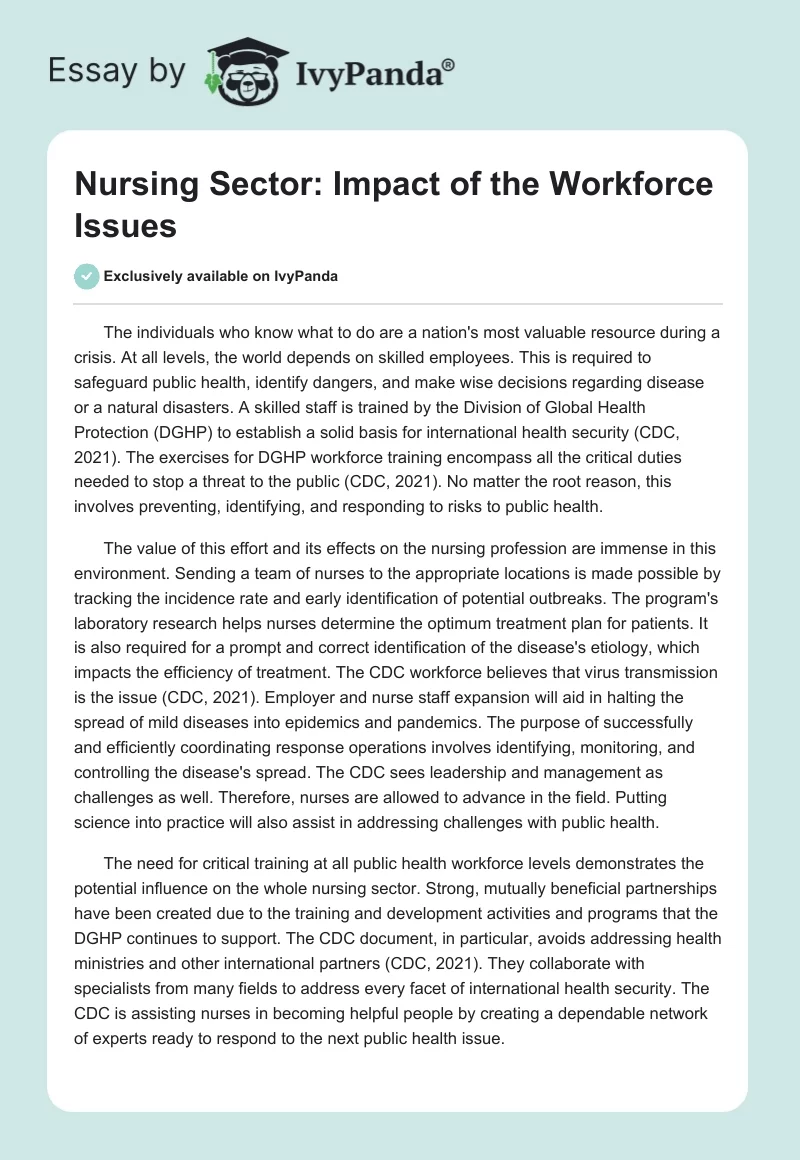 Nursing Sector: Impact of the Workforce Issues. Page 1