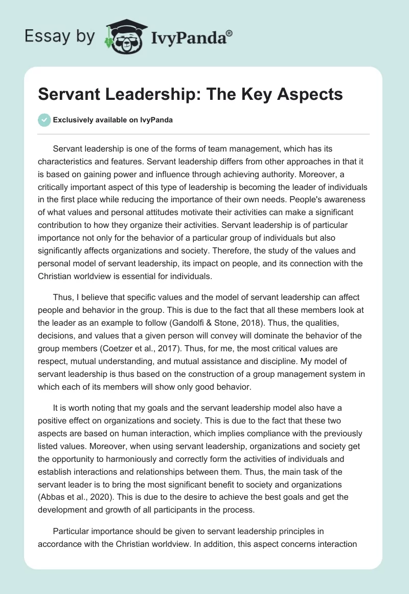 Servant Leadership: The Key Aspects. Page 1