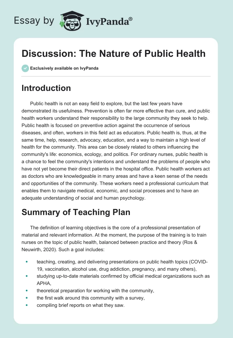 Discussion: The Nature of Public Health. Page 1
