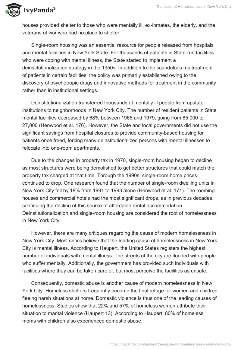 The Issue of Homelessness in New York City. Page 2
